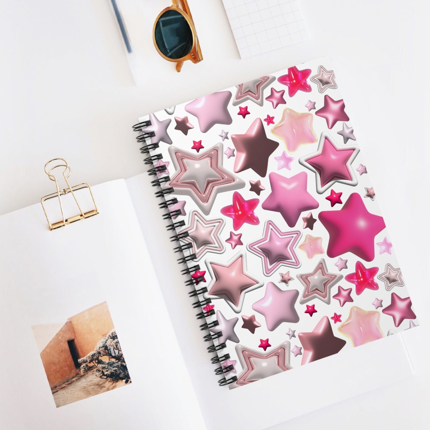 Pink notebook spiral with ruled line paper