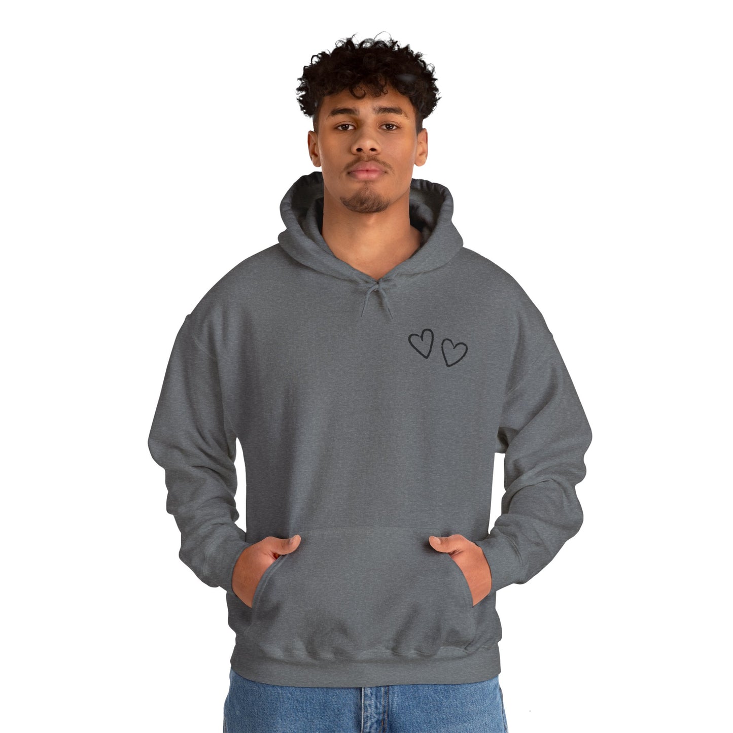 Two small hearts on chest hooded sweatshirt