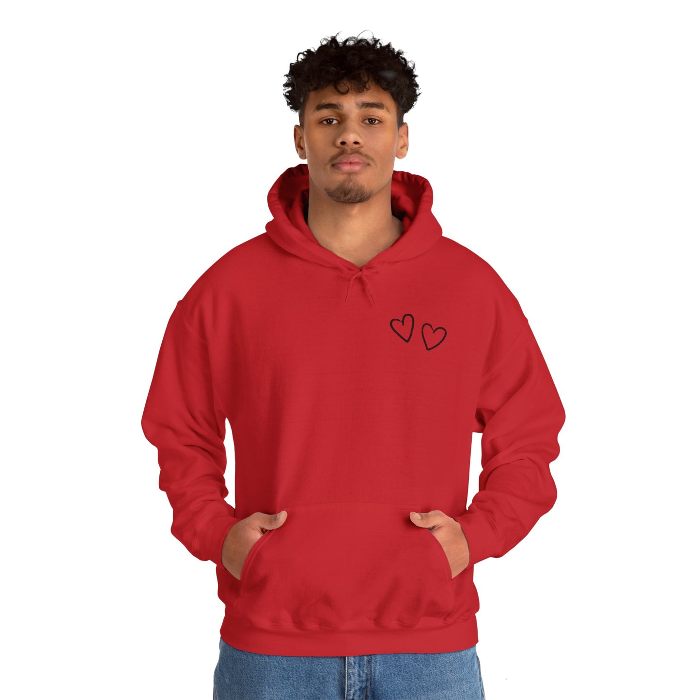 Two small hearts on chest hooded sweatshirt