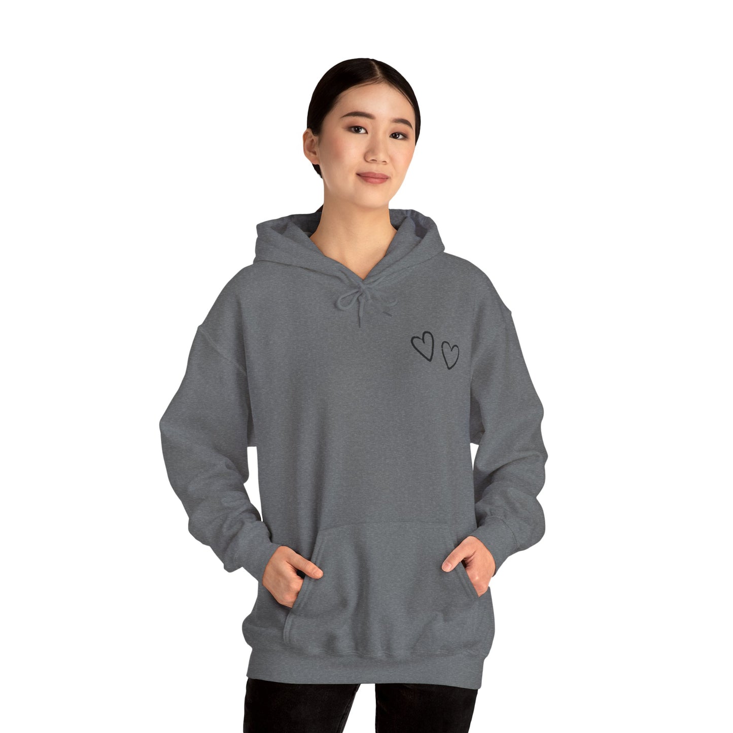 Two small hearts on chest hooded sweatshirt