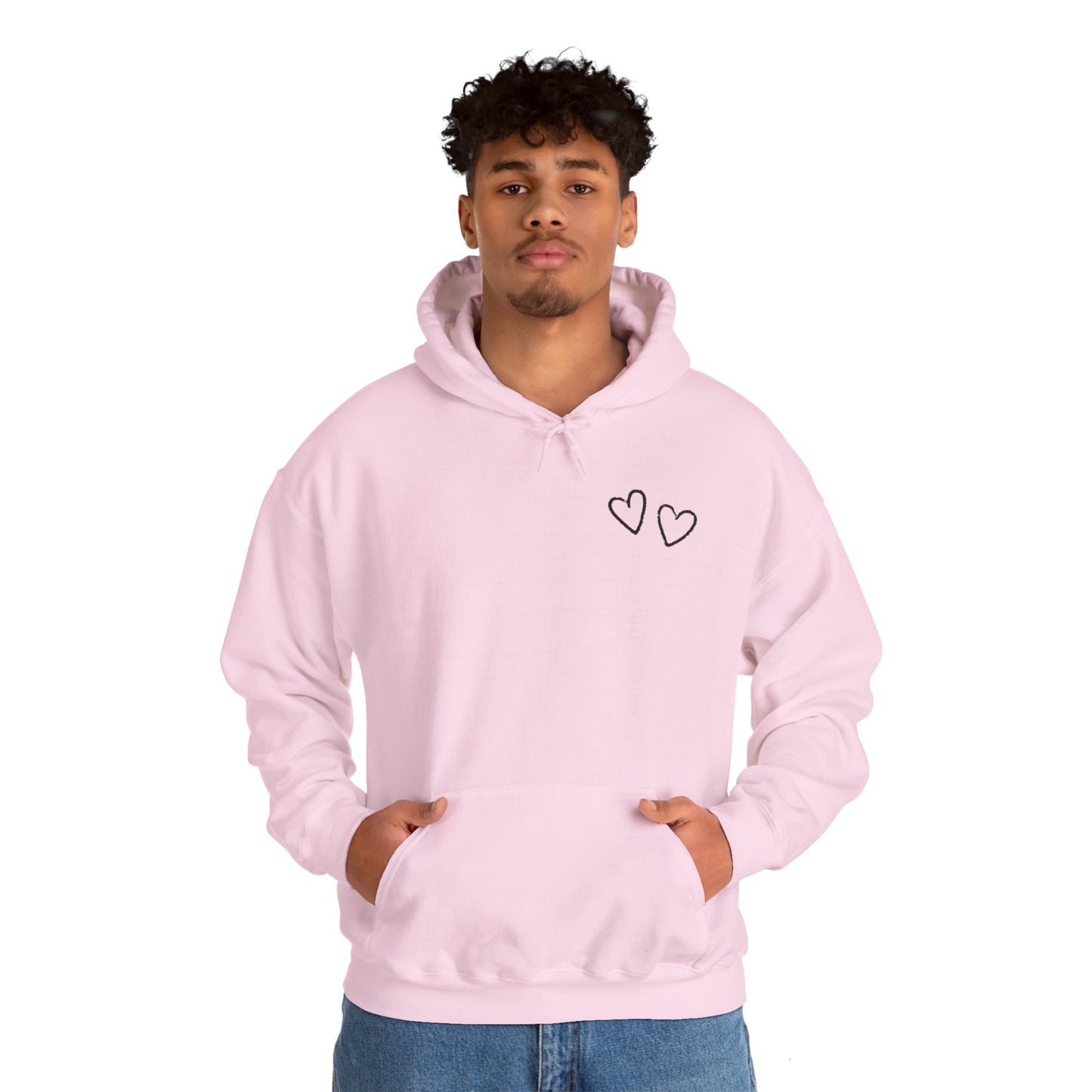 Two small hearts on chest hooded sweatshirt