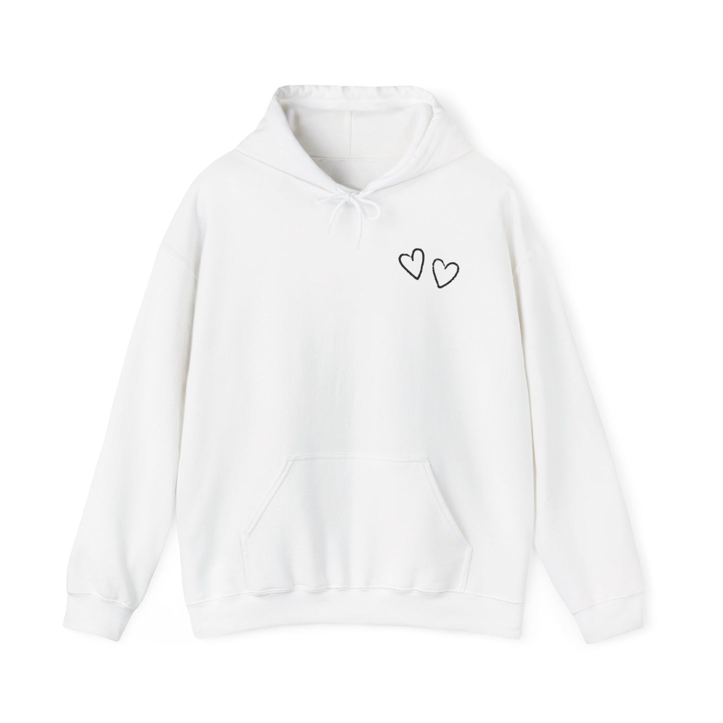 Two small hearts on chest hooded sweatshirt