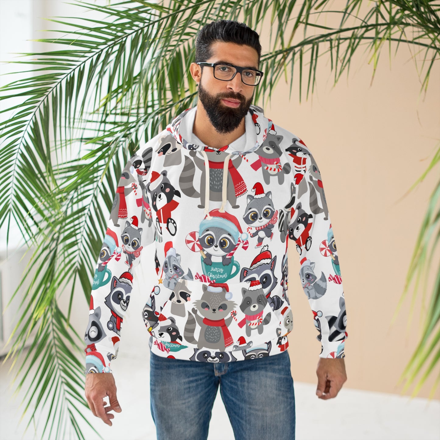 Ugly Christmas sweater raccoon all over print hoodie