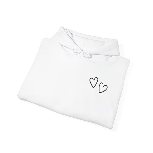 Two small hearts on chest hooded sweatshirt