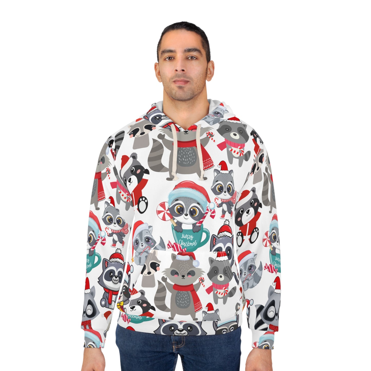 Ugly Christmas sweater raccoon all over print hoodie