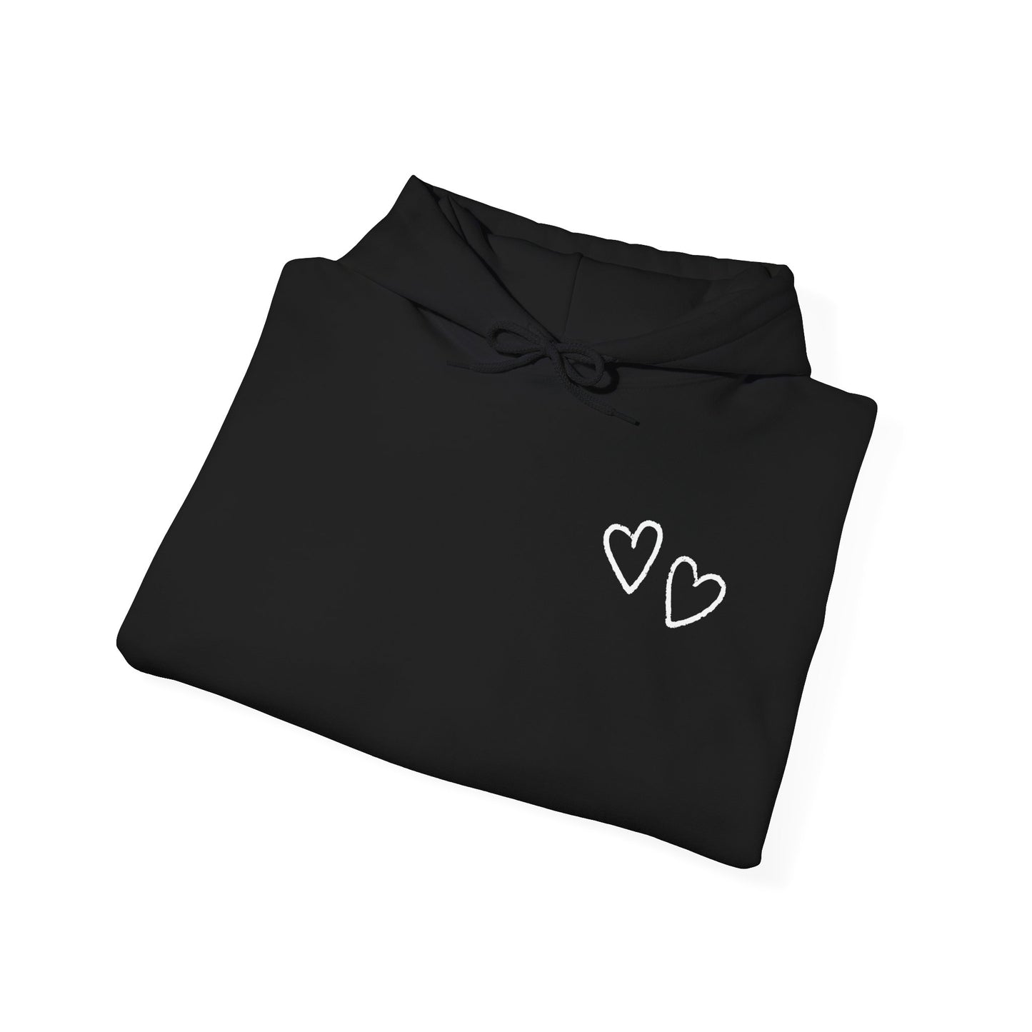 Two small hearts on chest hooded sweatshirt