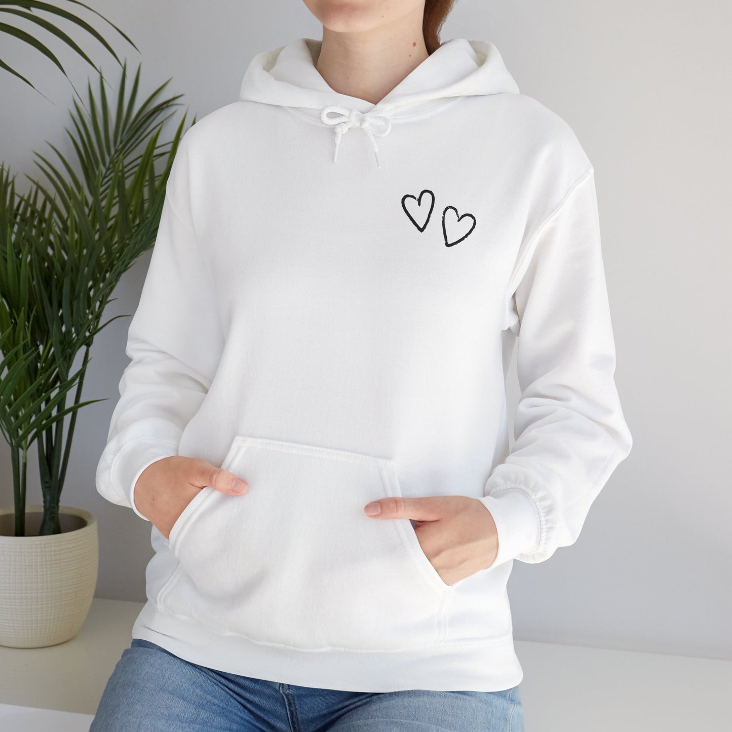 Two small hearts on chest hooded sweatshirt