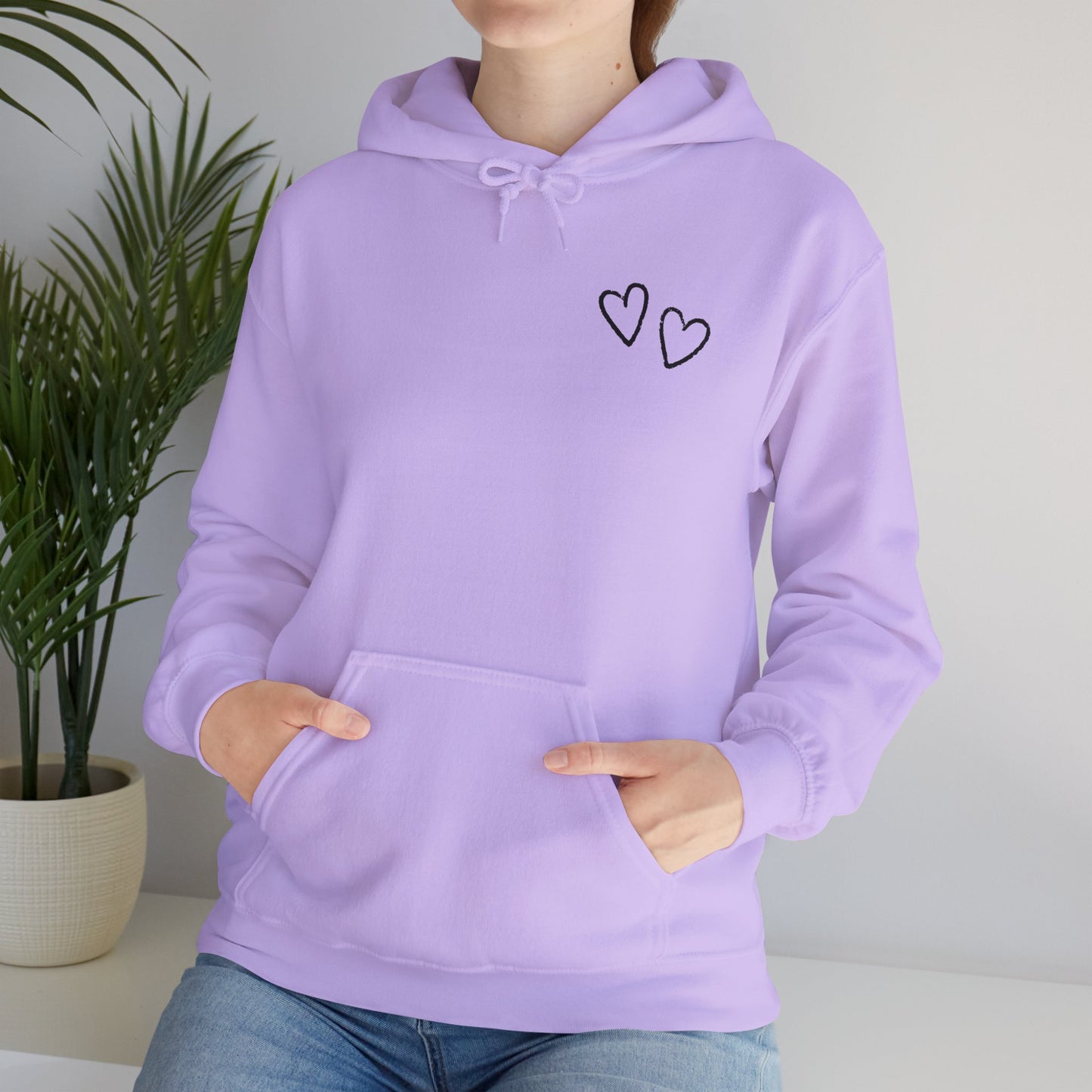 Two small hearts on chest hooded sweatshirt