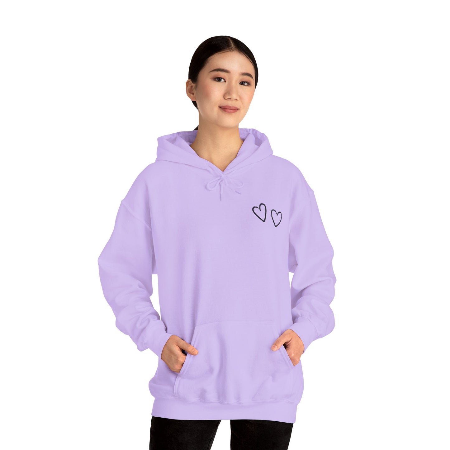 Two small hearts on chest hooded sweatshirt