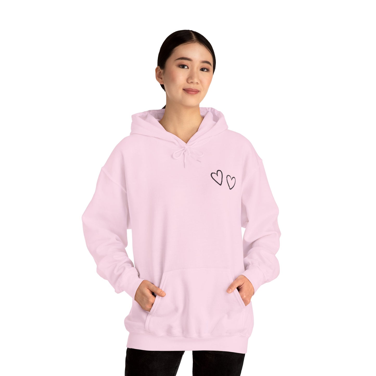 Two small hearts on chest hooded sweatshirt