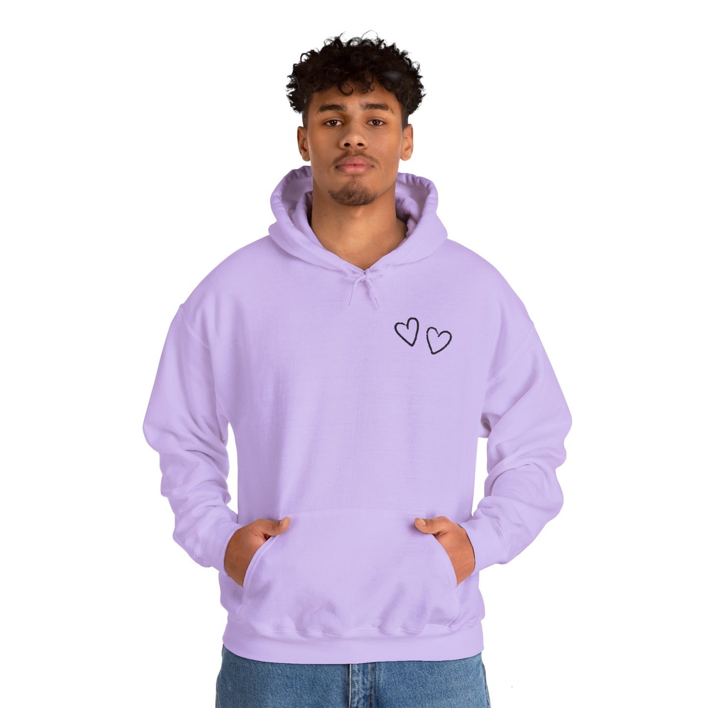 Two small hearts on chest hooded sweatshirt