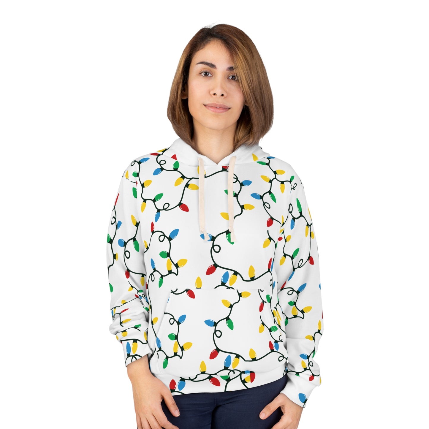 Christmas lights all over print hoodie ugly sweater