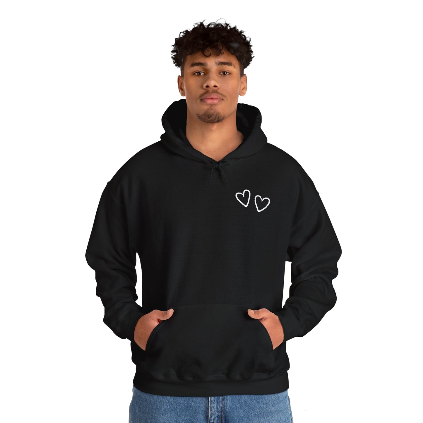 Two small hearts on chest hooded sweatshirt