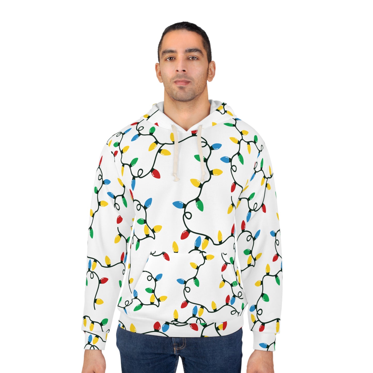 Christmas lights all over print hoodie ugly sweater