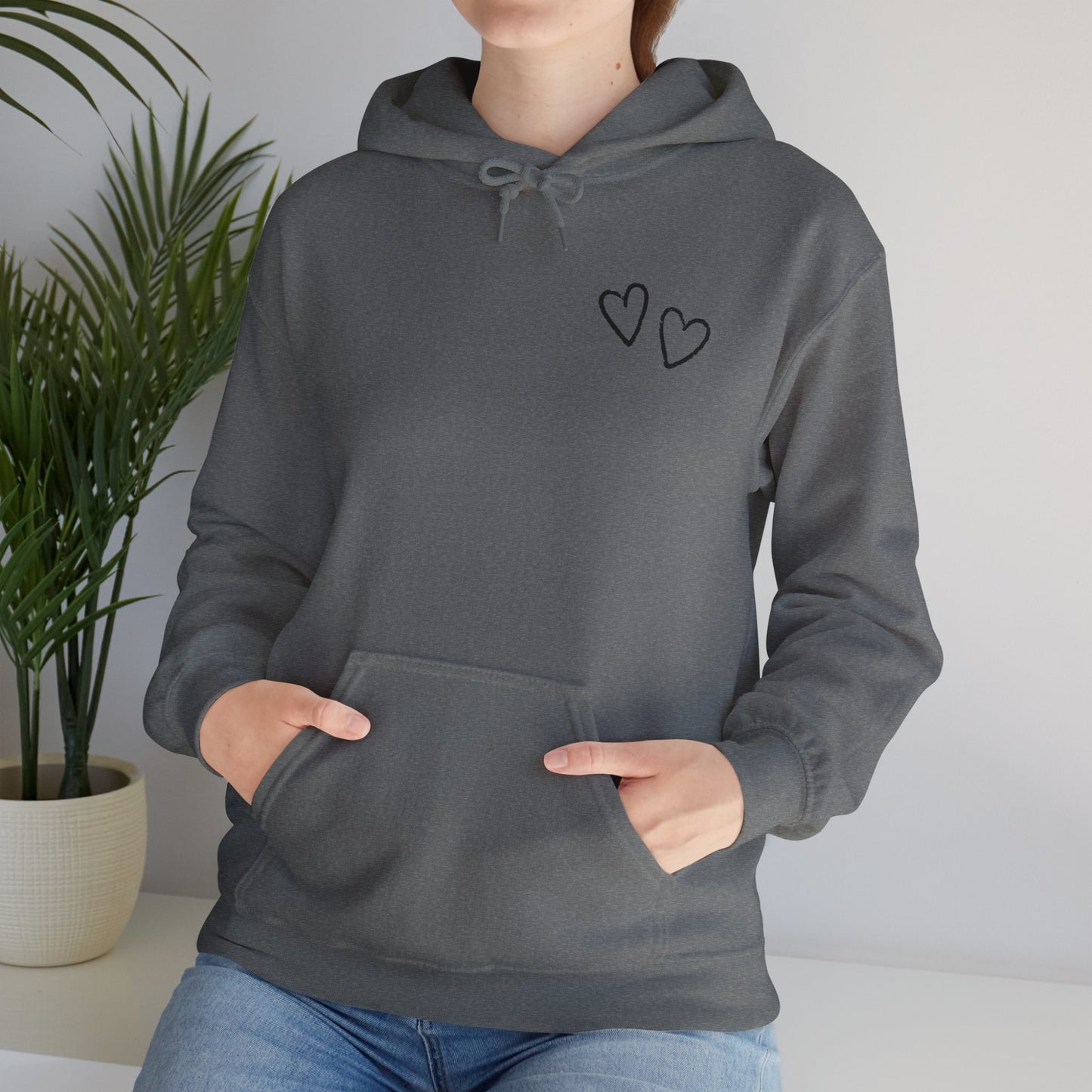 Two small hearts on chest hooded sweatshirt