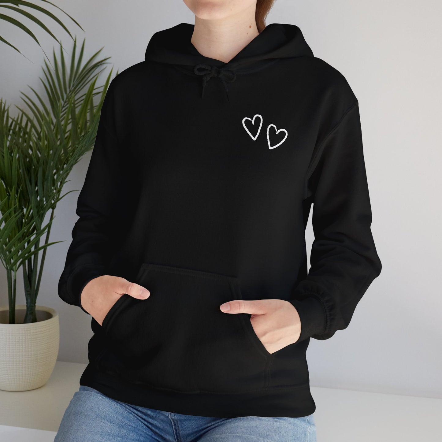 Two small hearts on chest hooded sweatshirt