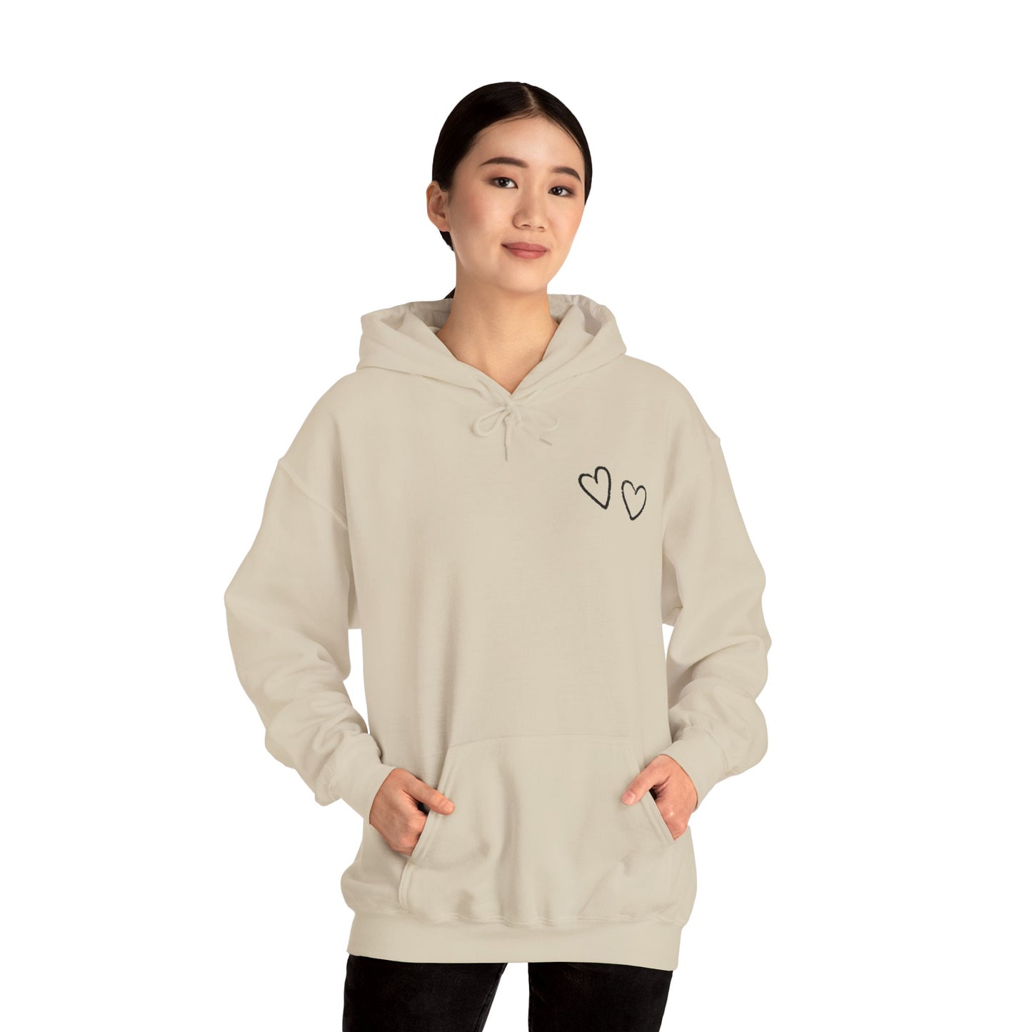 Two small hearts on chest hooded sweatshirt