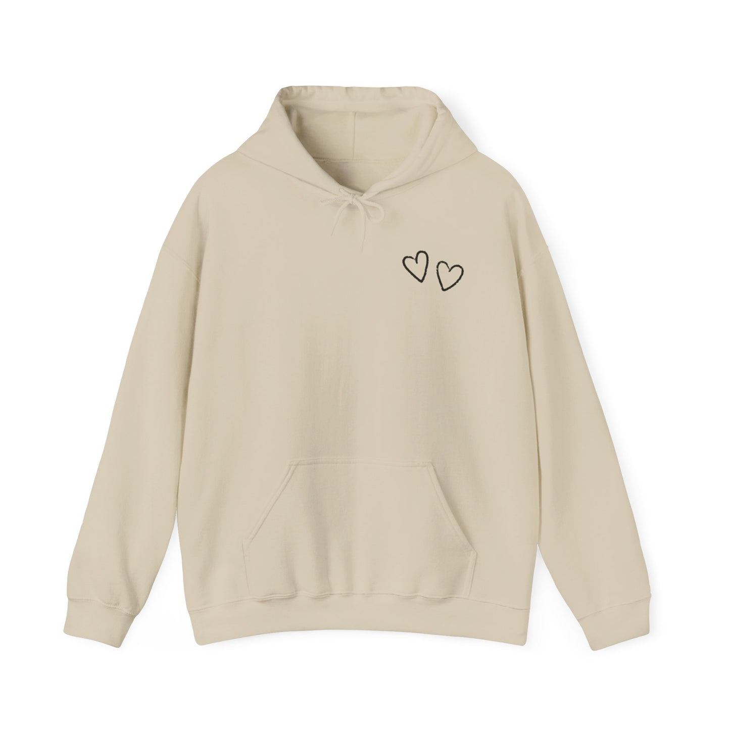 Two small hearts on chest hooded sweatshirt