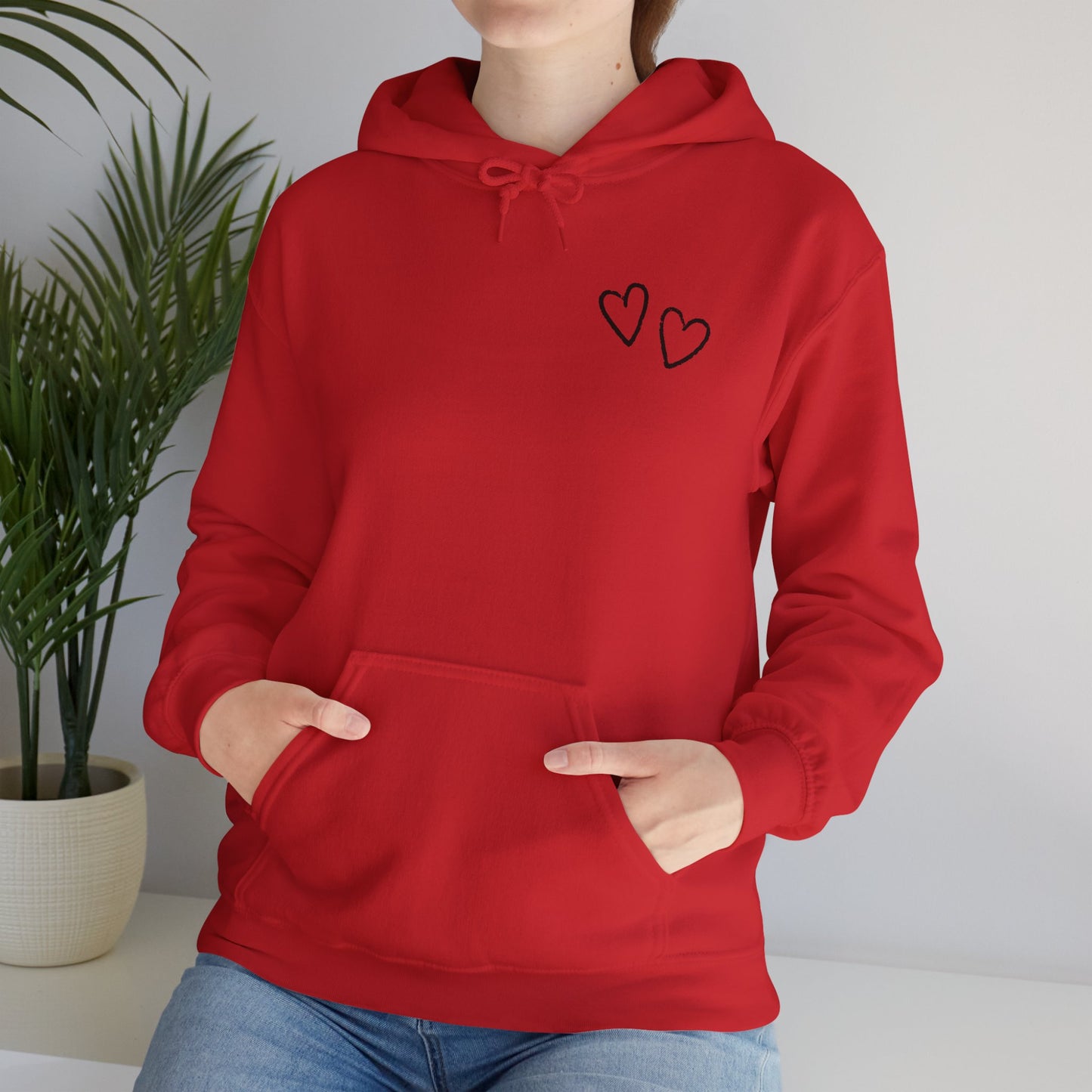 Two small hearts on chest hooded sweatshirt