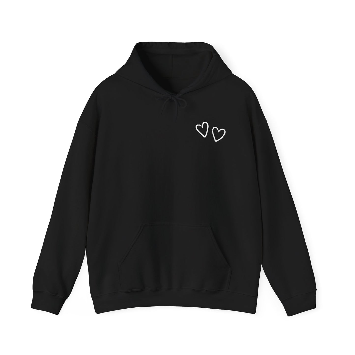 Two small hearts on chest hooded sweatshirt