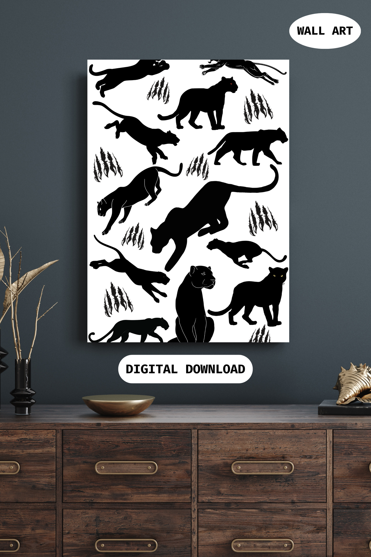 Black panther wall art digital download