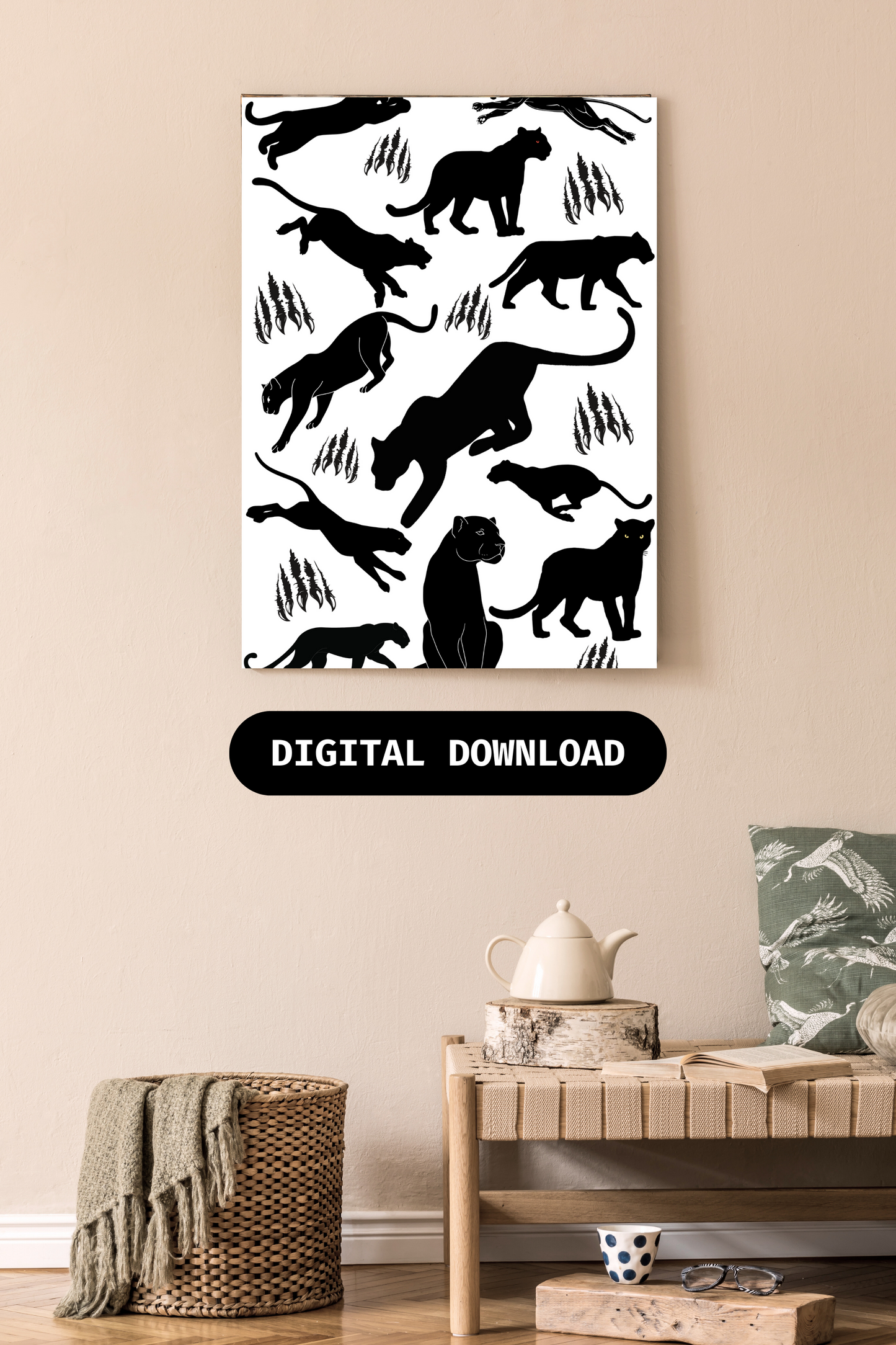 Black panther wall art digital download