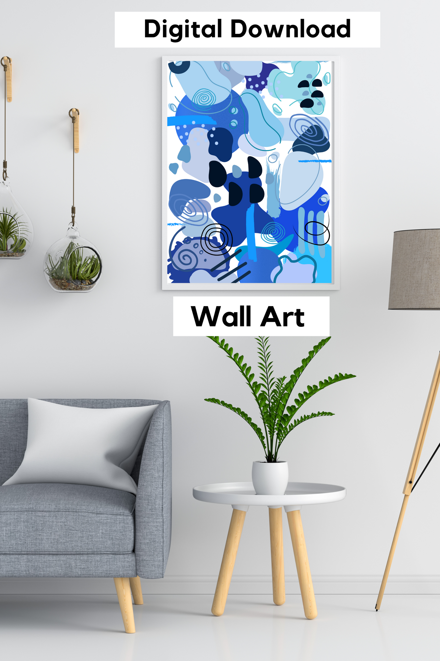 Blue wall art digital download 24 x 36 PDF print