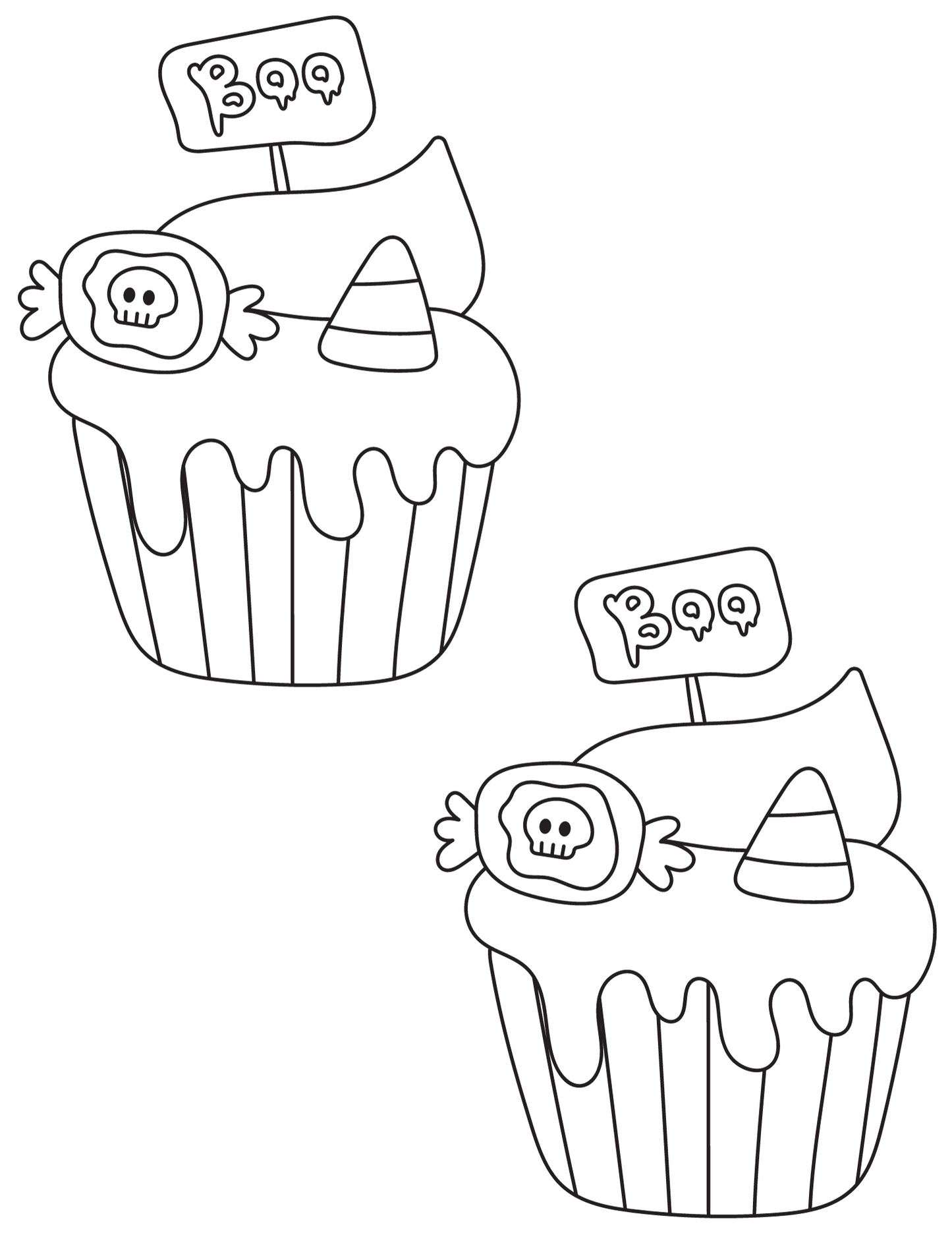 Halloween coloring print out with Halloween cupcakes