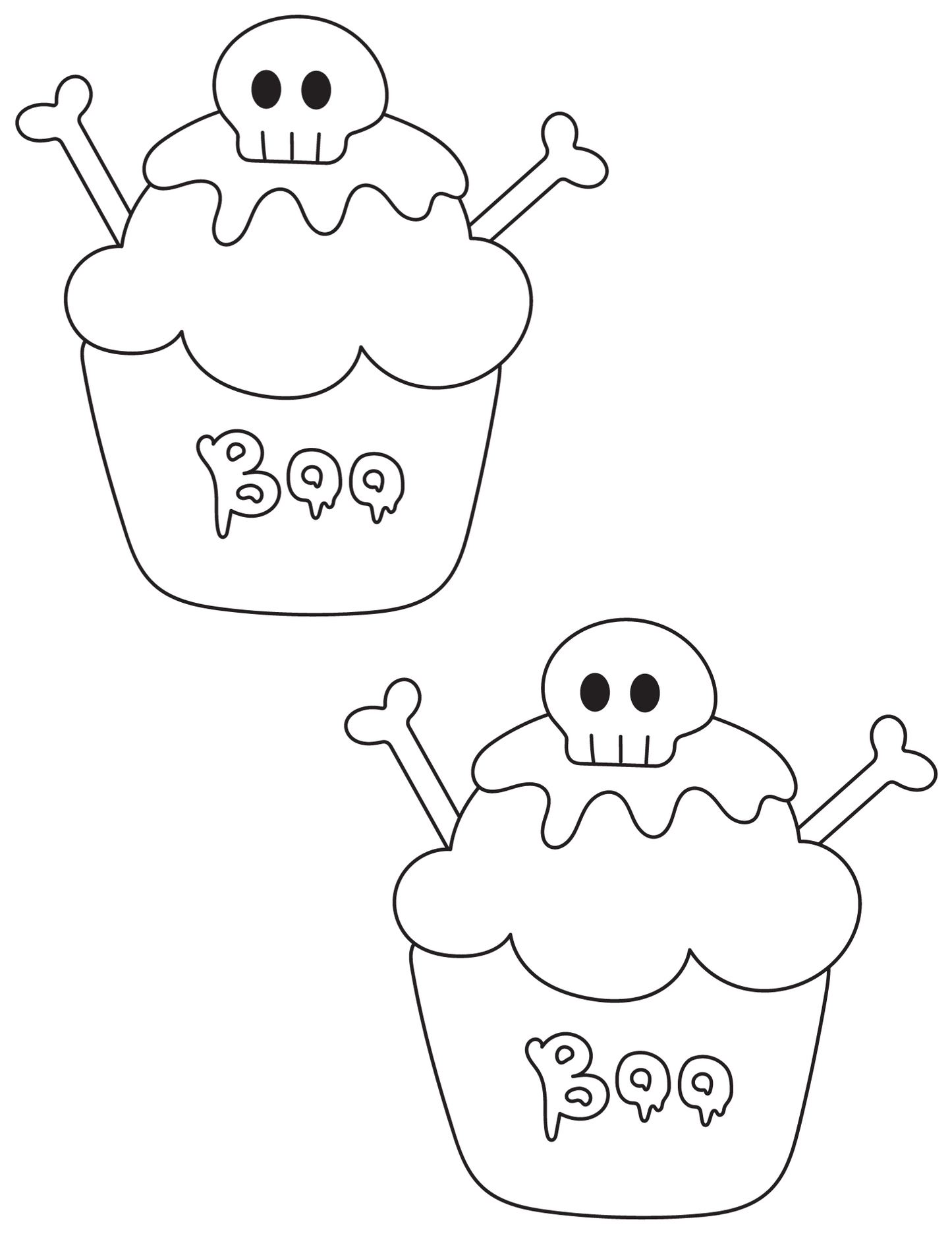 Halloween coloring print out with Halloween cupcakes