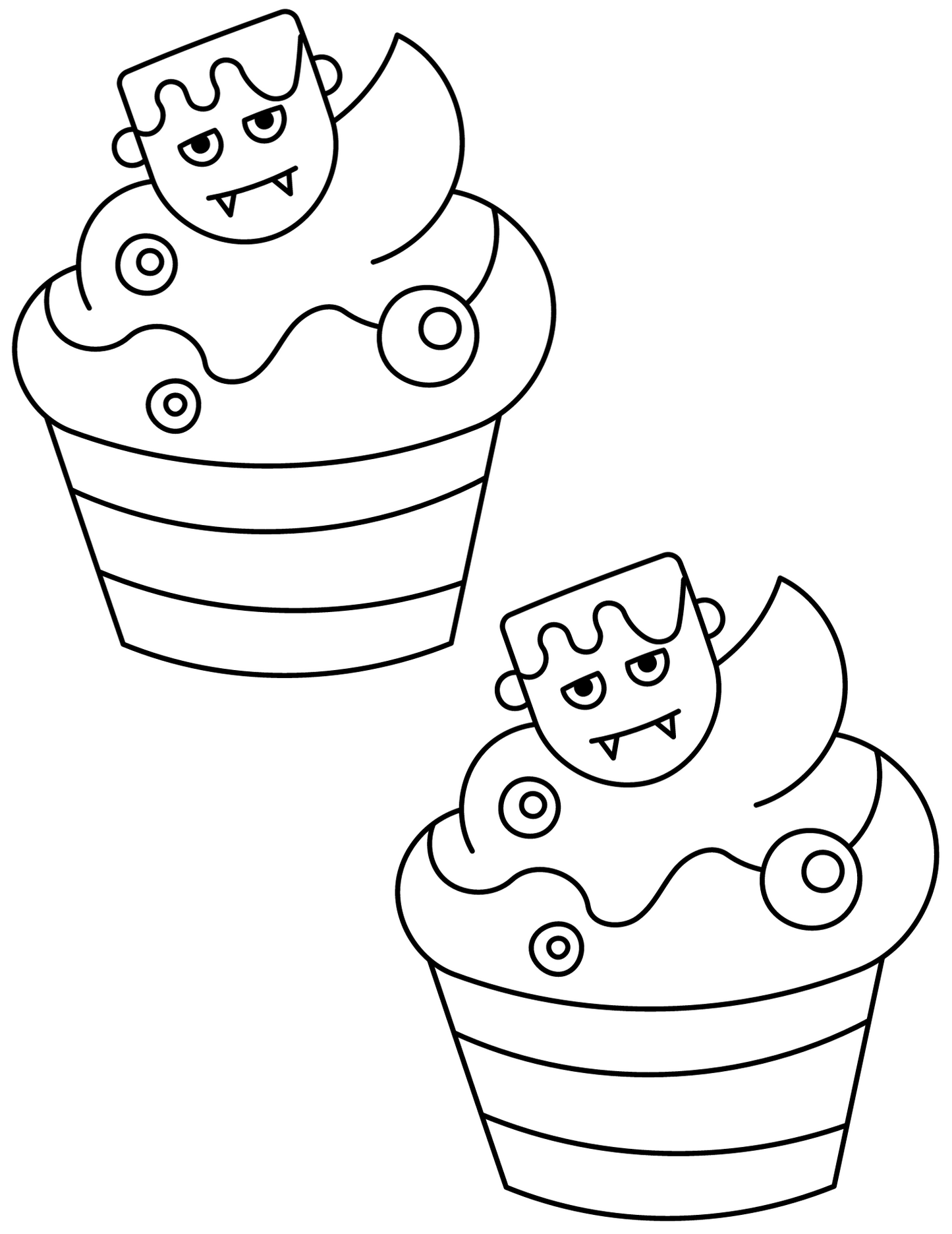 Halloween coloring print out with Halloween cupcakes