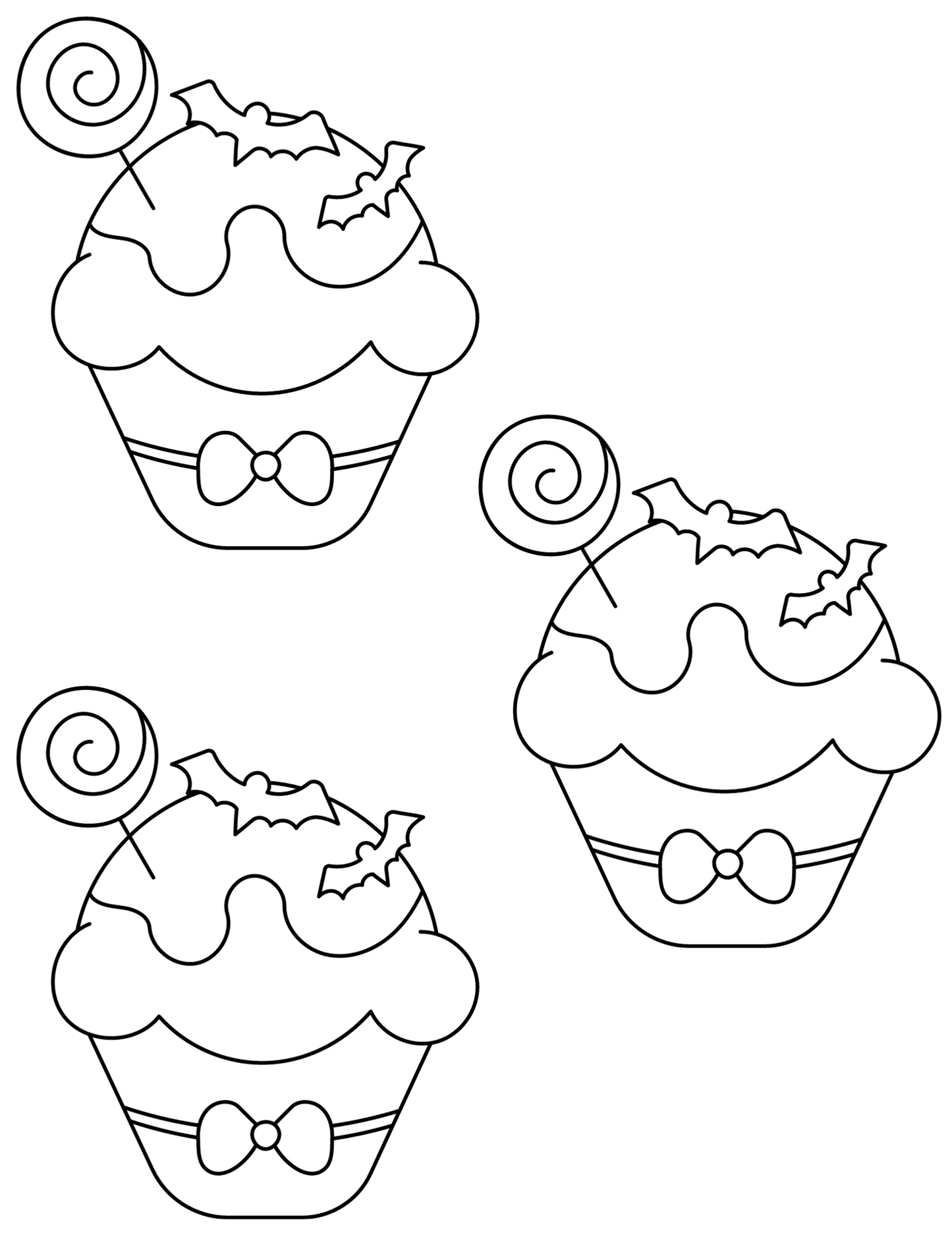 Halloween coloring print out with Halloween cupcakes