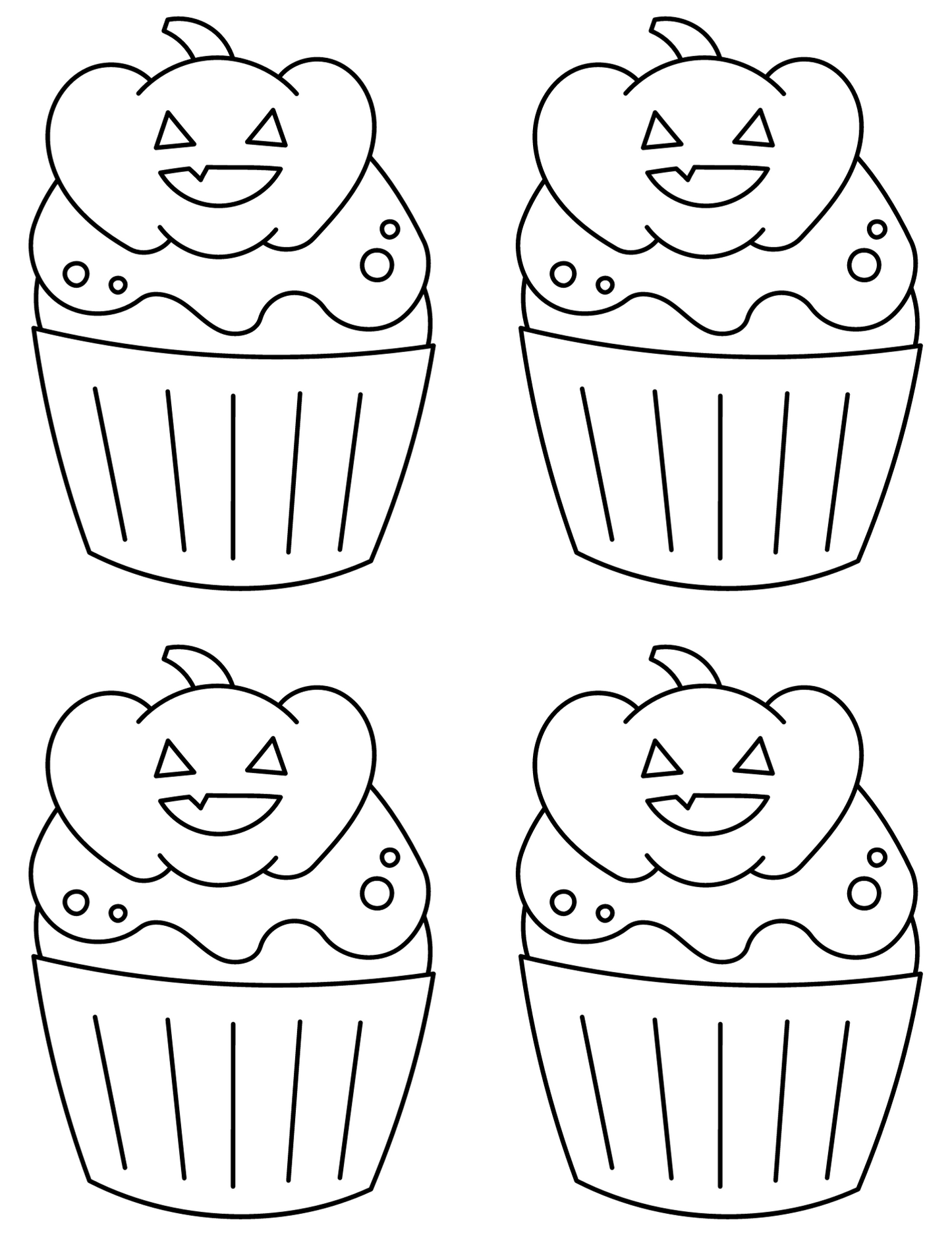 Halloween coloring print out with Halloween cupcakes