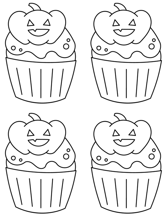 Halloween coloring print out with Halloween cupcakes