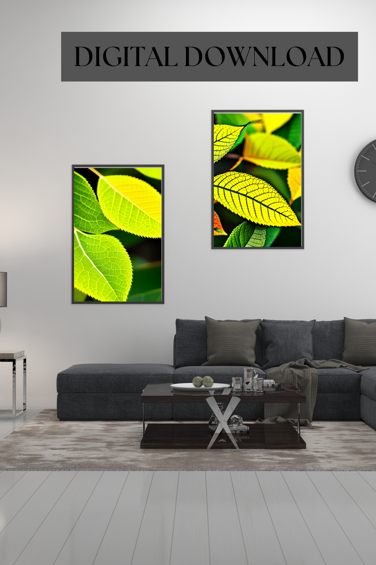 Wall room decor yellow green leaves digital download