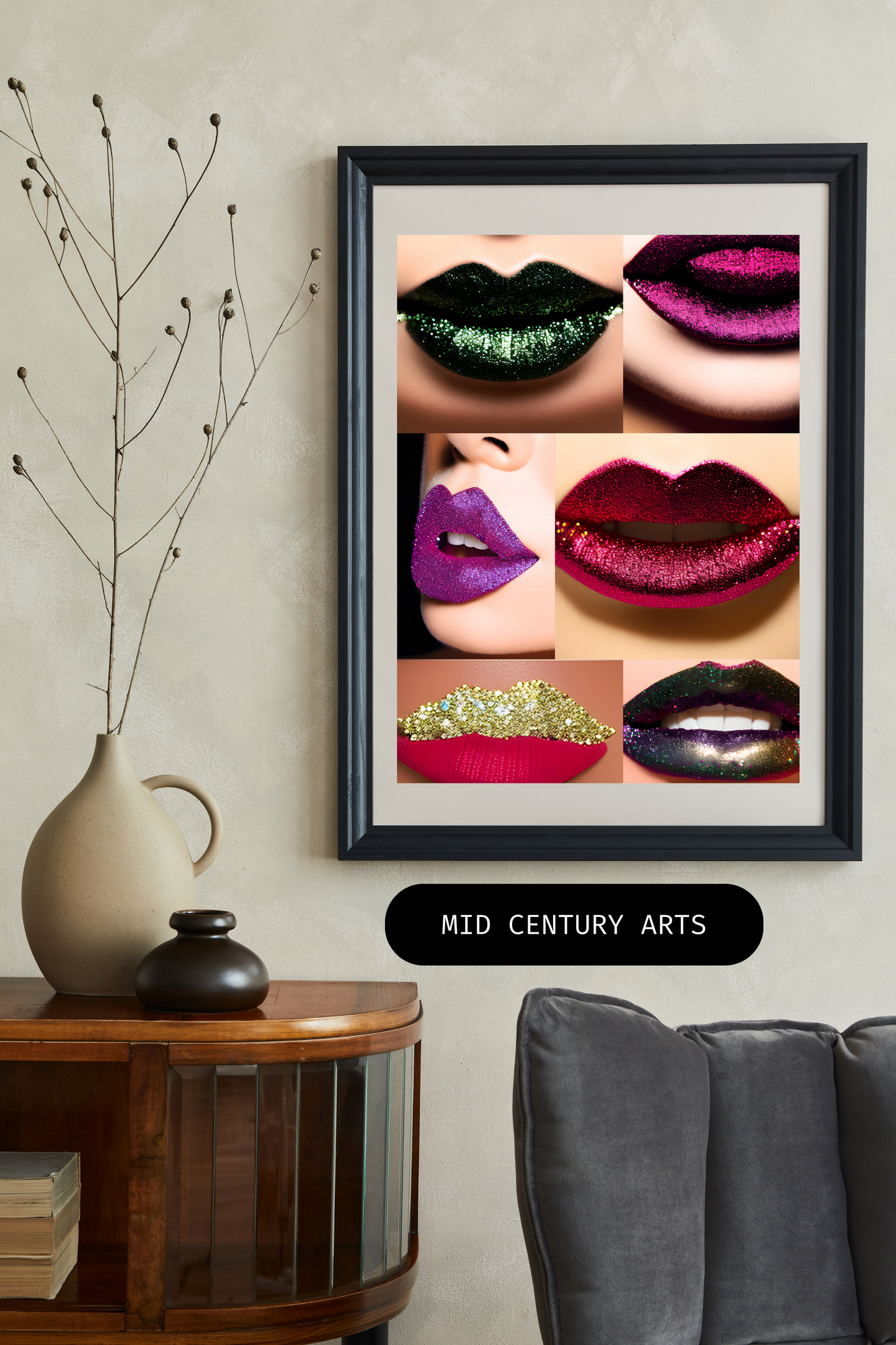 Kawaii kisses glitter lip wall art prints