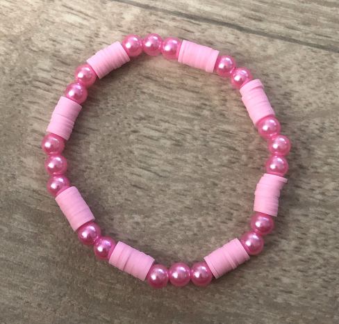 Pink gifts handmade with baby pink clay beads and elastic wire