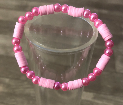 Pink gifts handmade with baby pink clay beads and elastic wire