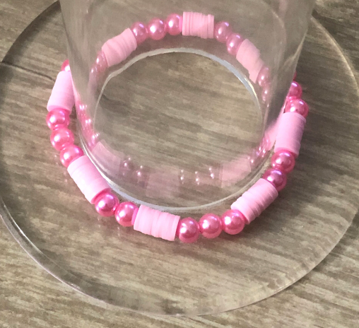 Pink gifts handmade with baby pink clay beads and elastic wire