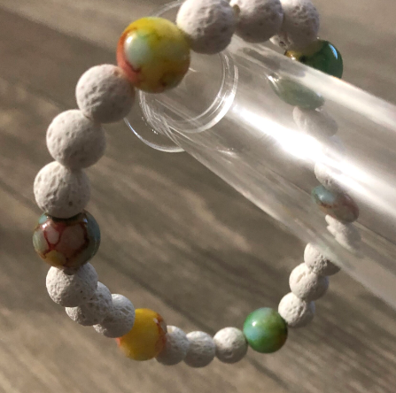 Handmade white Lava beads stretch bracelet with marble beads