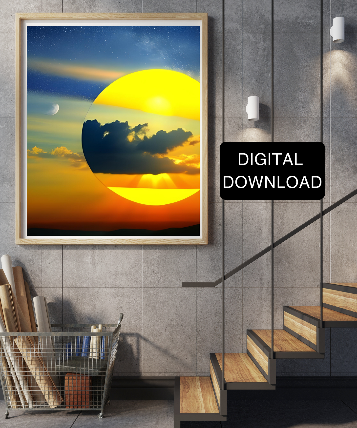 Sun moon wall art downloadable print