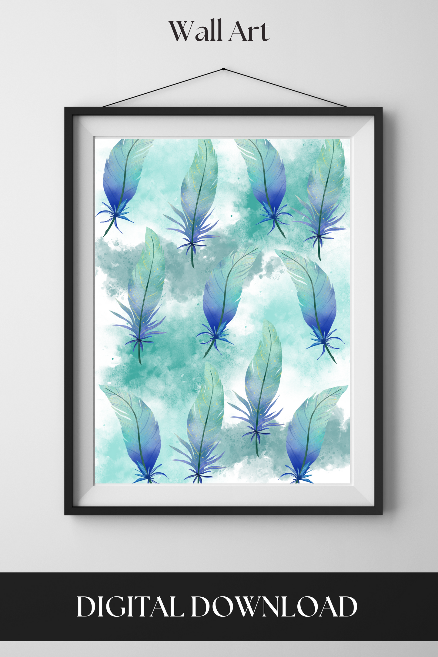 Teal feather wall decor digital download