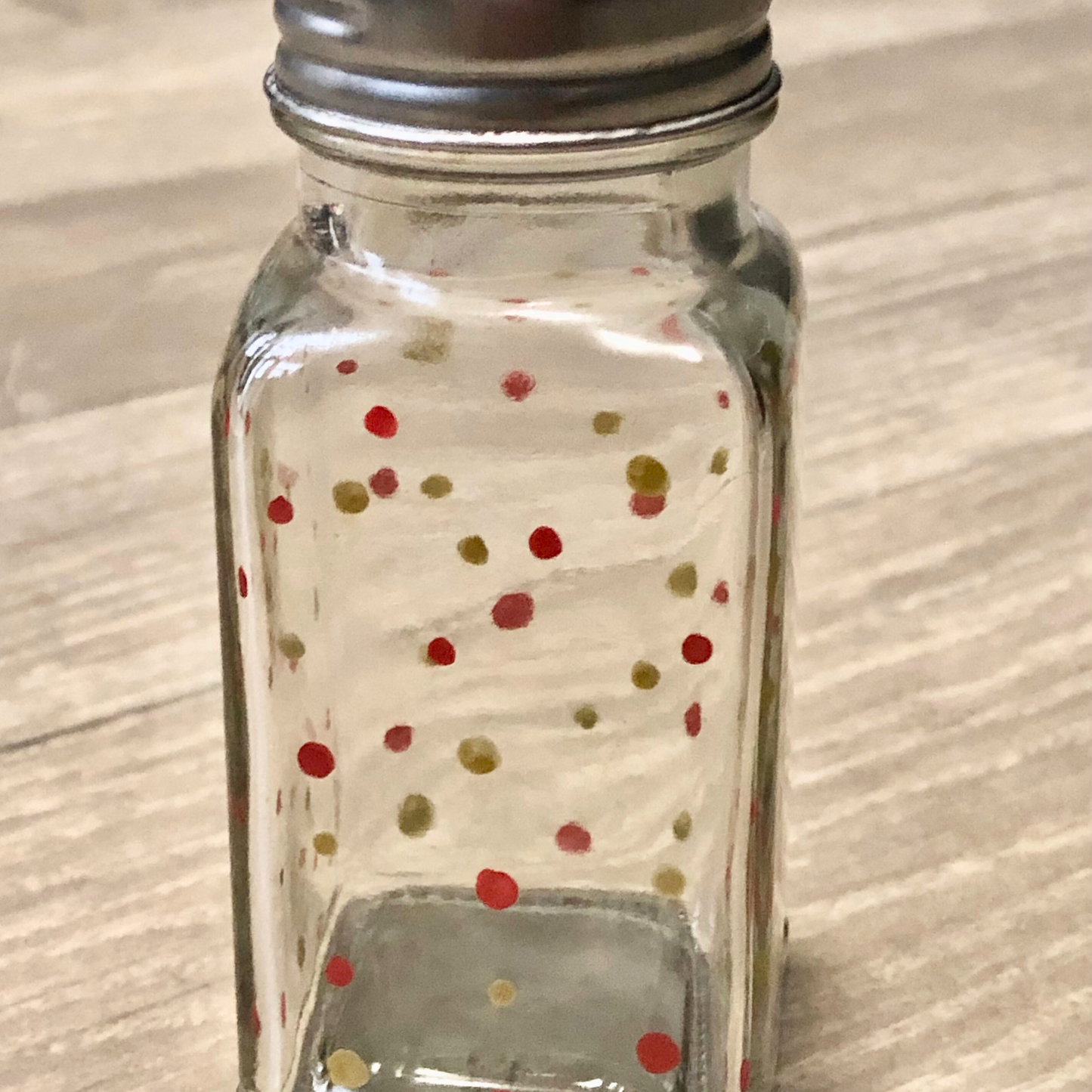 Novelty salt and pepper shakers red and gold dots all over handmade