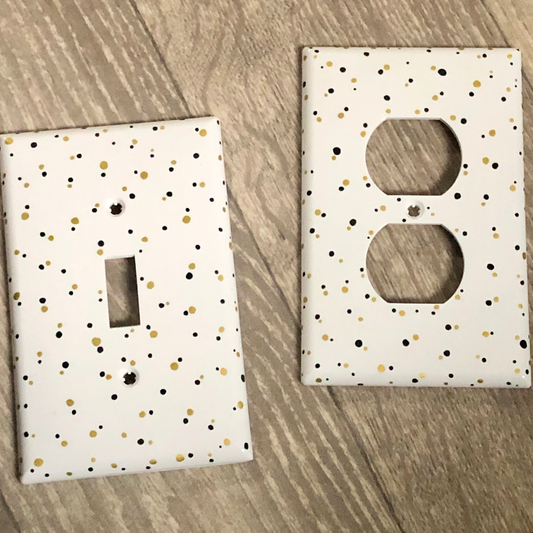 Wall outlet covers with black and gold design handmade 2 piece set