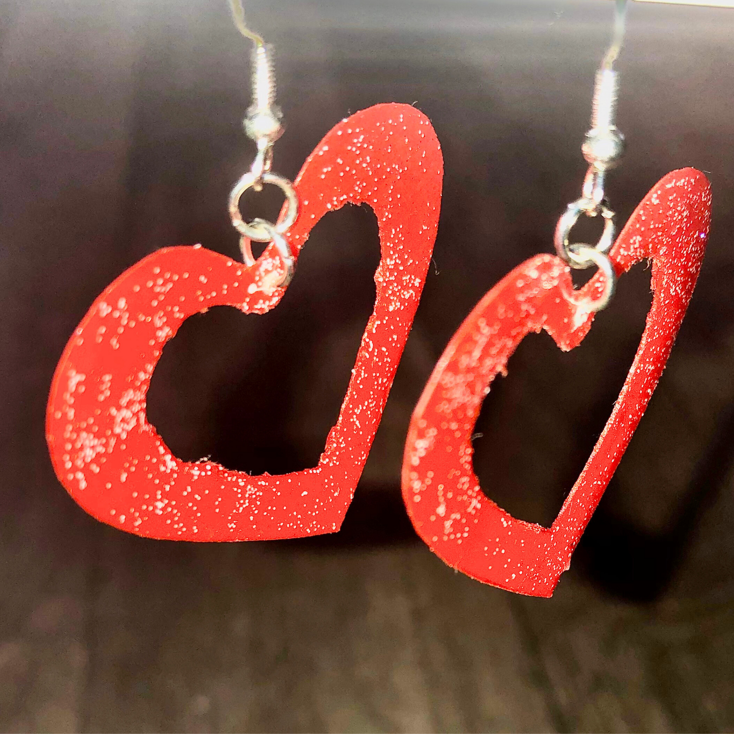 Handmade Orange Heart Earrings with Open Middle