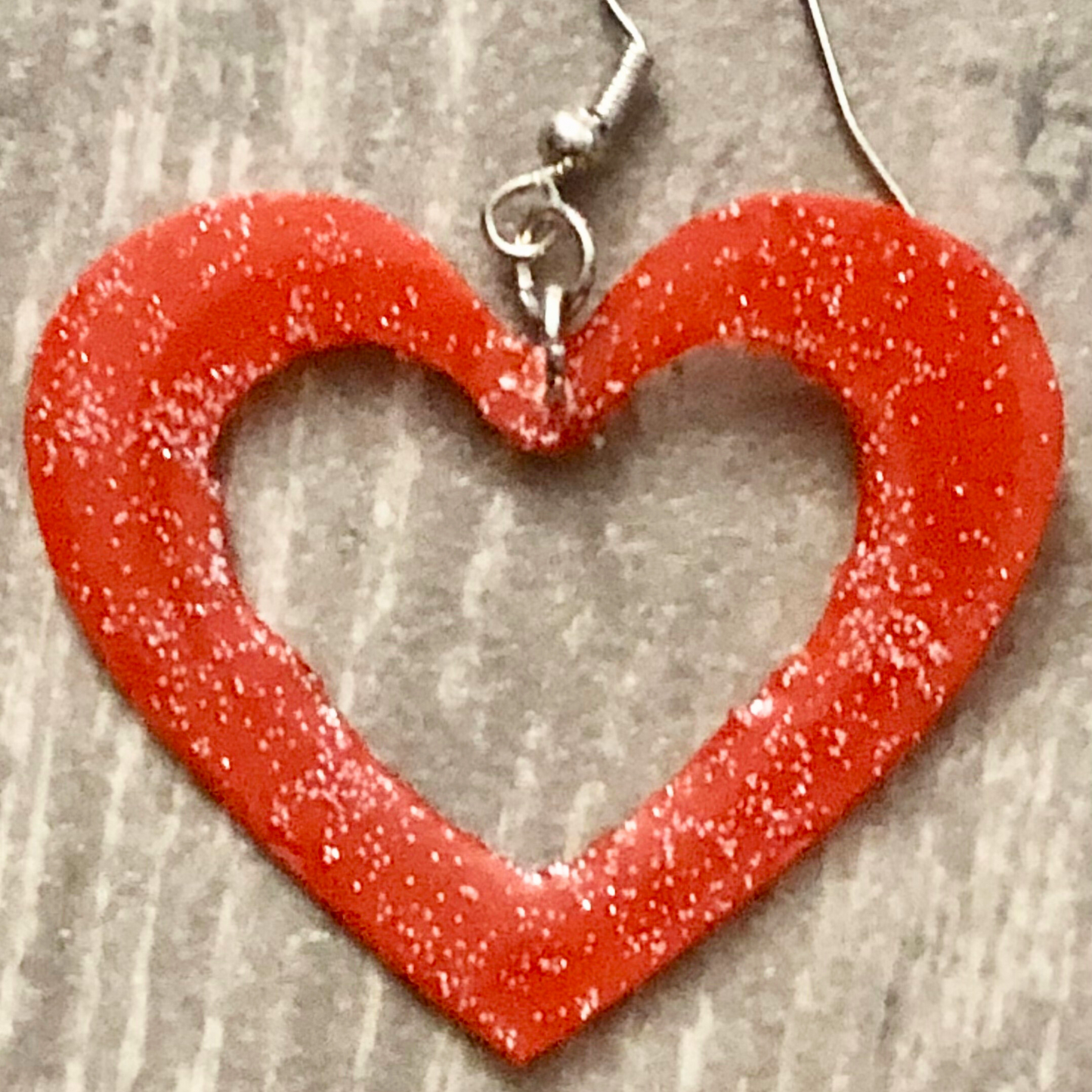 Handmade Orange Heart Earrings with Open Middle