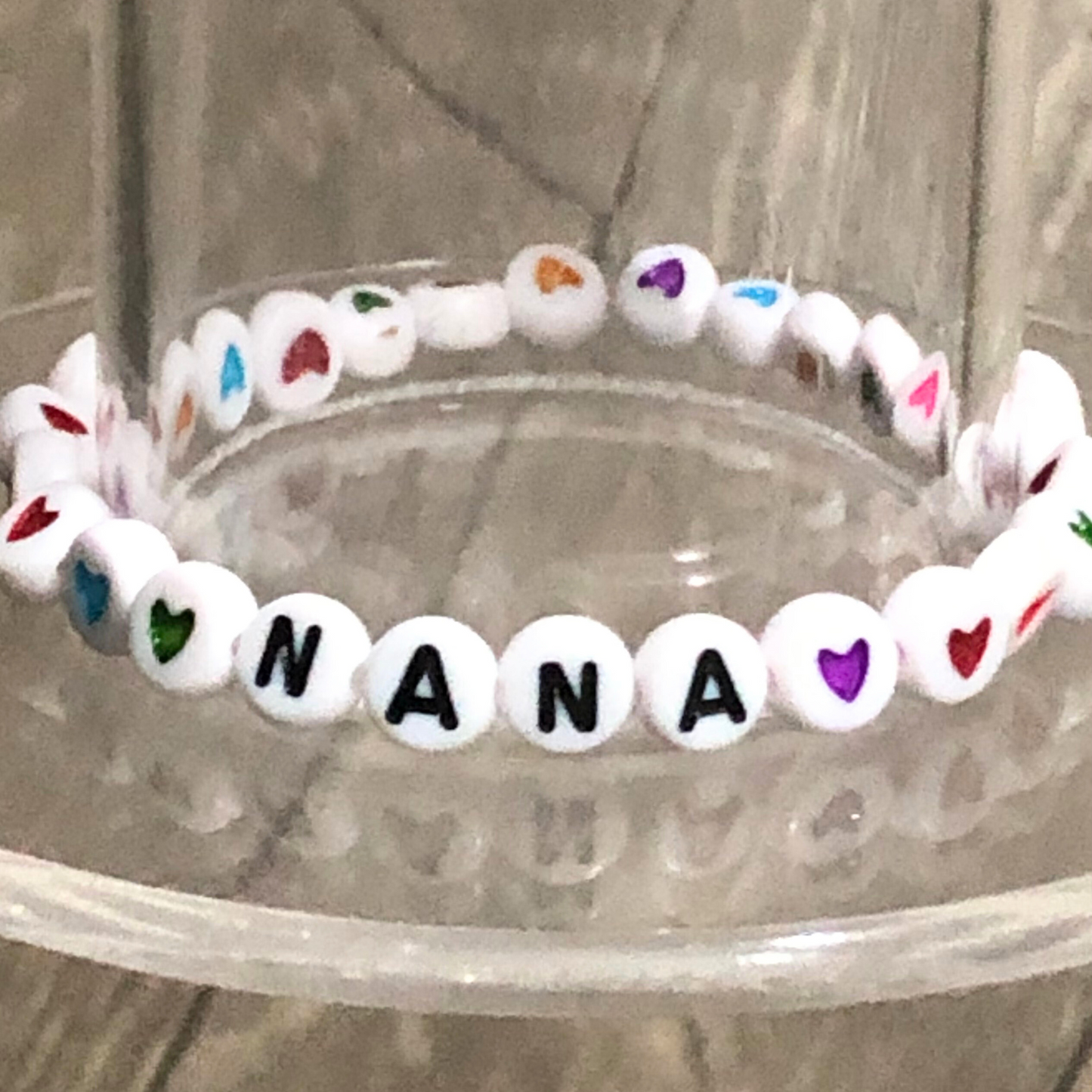 Nana bracelet handmade with colorful heart bead, Handmade gifts grandparents