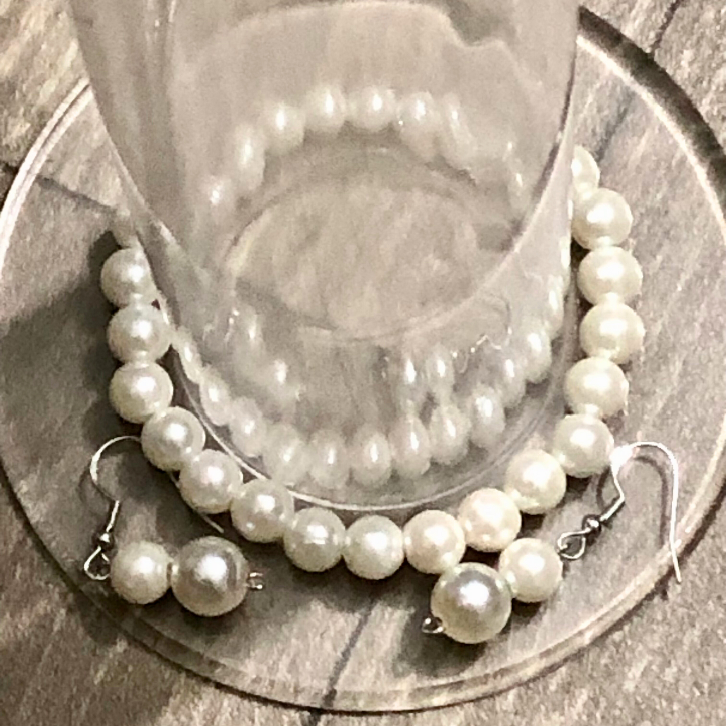 Faux handmade pearl drop earrings and pearl bracelet set