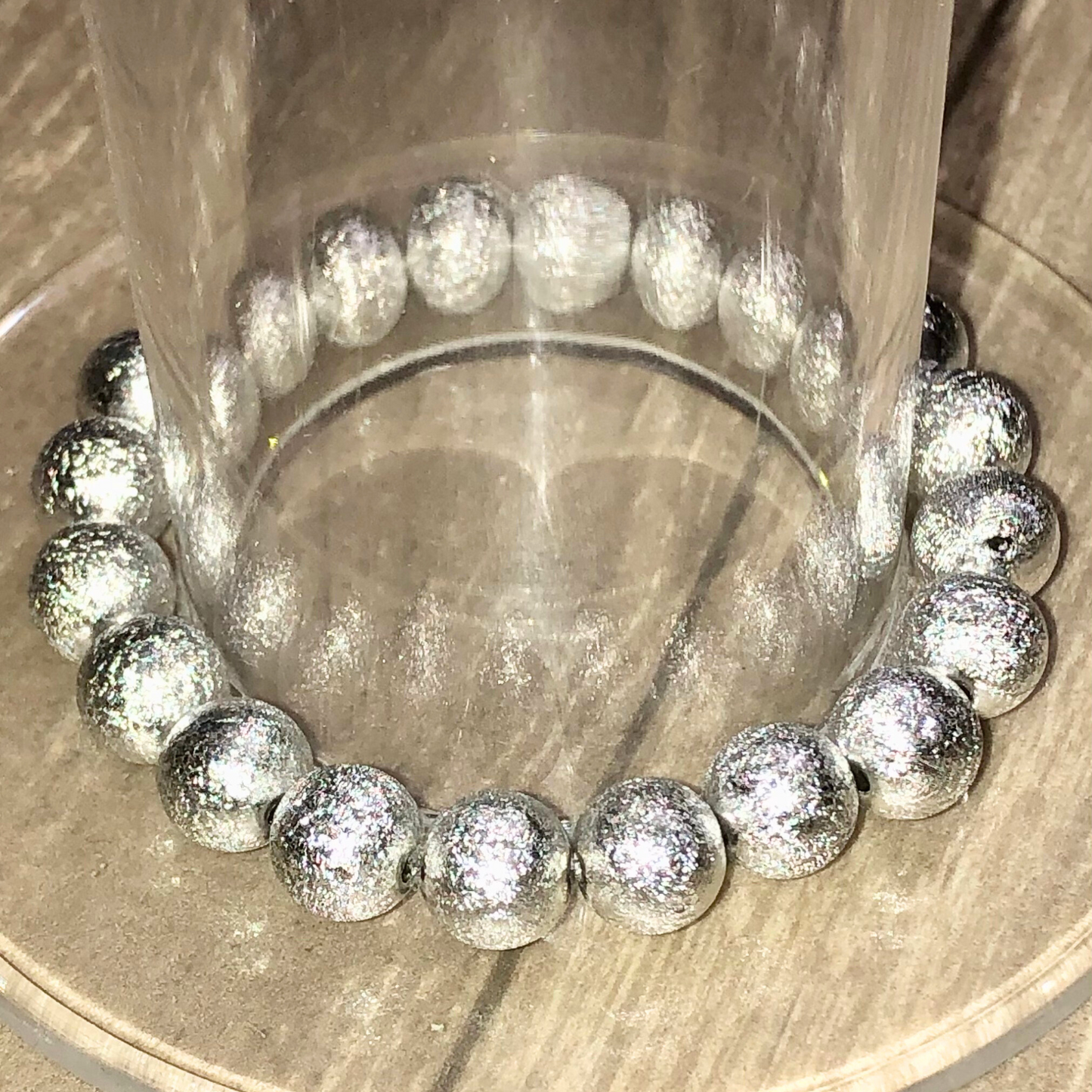 Silver bracelet handmade with Silver beads and elastic wire