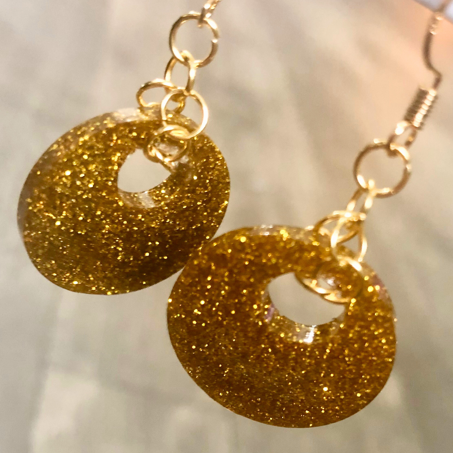 Handmade earrings gold drop glitter earrings