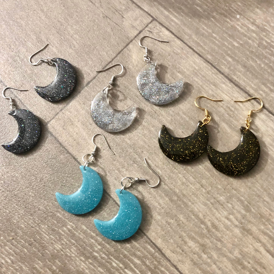 Moon earrings handmade with UV resin set of 4